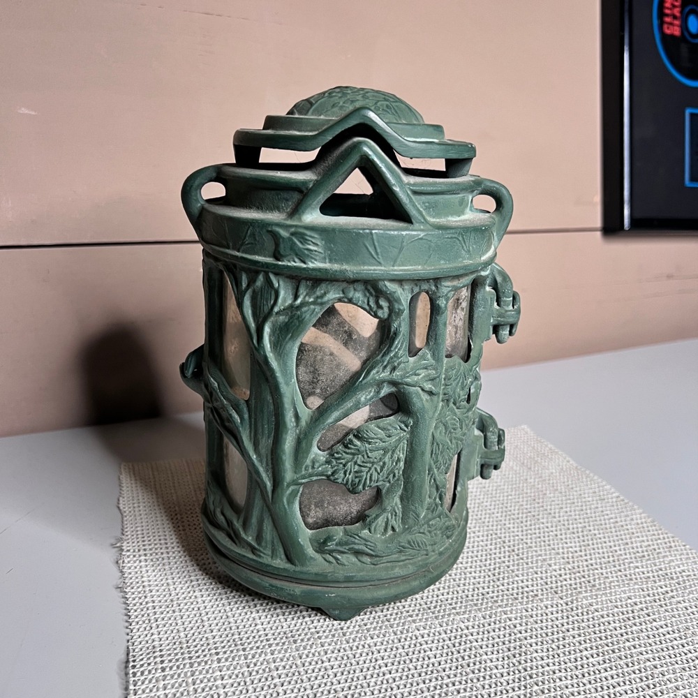 John Wright 1993 Cast Iron Tree Lantern Verdigris Woodland Candle Holder USA